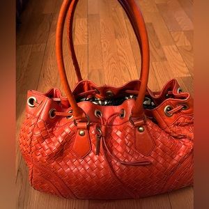 Vintage Adrienne Vittadini  leather basket woven handbag